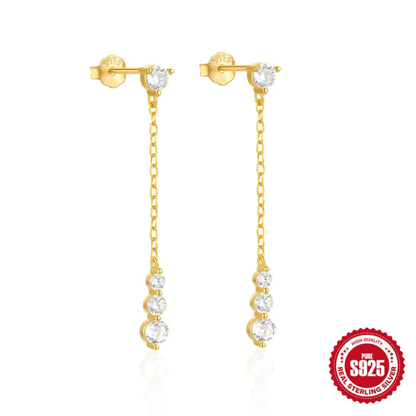 Simple S925 Sterling Silver Pearl Stitching Crescent Tassel Earrings Set With Gemstones For Women Fashion Style