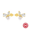Simple S925 Sterling Silver Pearl Stitching Crescent Tassel Earrings Set With Gemstones For Women Fashion Style