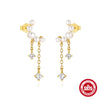 Simple S925 Sterling Silver Pearl Stitching Crescent Tassel Earrings Set With Gemstones For Women Fashion Style