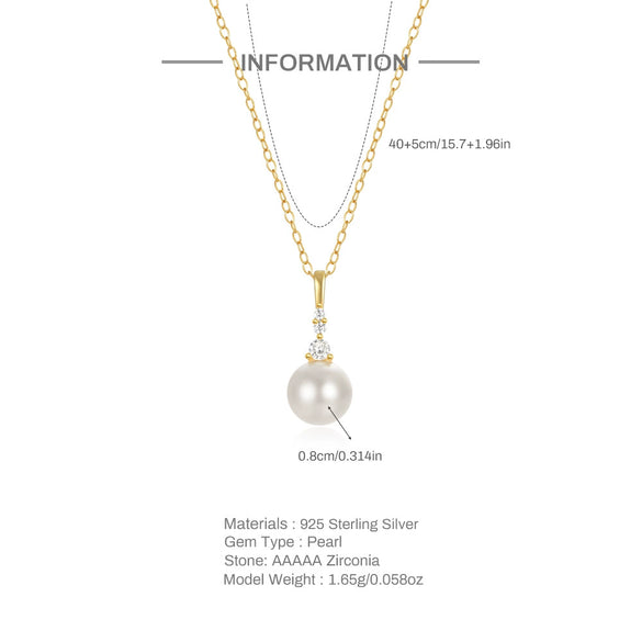 Simple S925 Sterling Silver Pearl Zircon Geometric Stacked Wear Electroplated Women's Collarbone Necklace