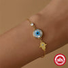 Simple S925 Sterling Silver Retro Palm Devil's Eye Blue Eyes Geometric Design Electroplated Unisex Bracelet