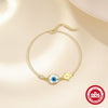 Simple S925 Sterling Silver Retro Palm Devil's Eye Blue Eyes Geometric Design Electroplated Unisex Bracelet