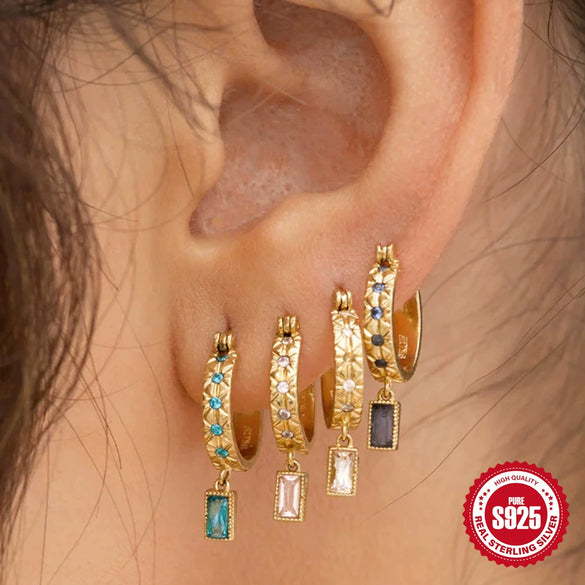 Simple S925 Sterling Silver Square Geometric Vintage Earrings For Women