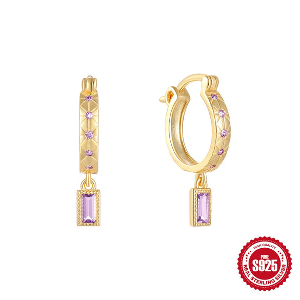 Simple S925 Sterling Silver Square Geometric Vintage Earrings For Women