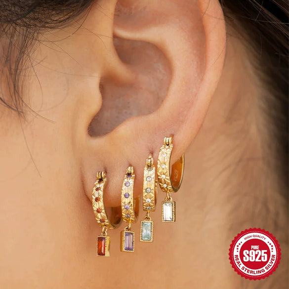 Simple S925 Sterling Silver Square Geometric Vintage Earrings For Women