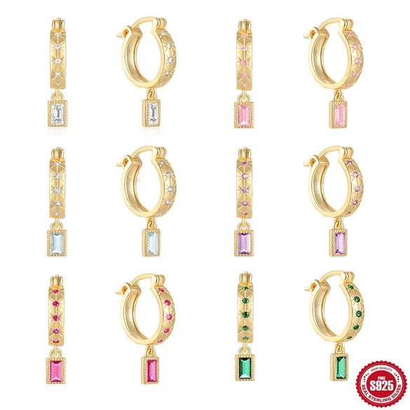 Simple S925 Sterling Silver Square Geometric Vintage Earrings For Women