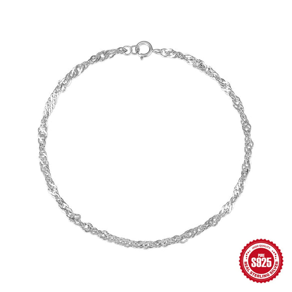 Simple S925 Sterling Silver Texturized Base Chain Bracelet For Women With Geometric Styling And Electroplating