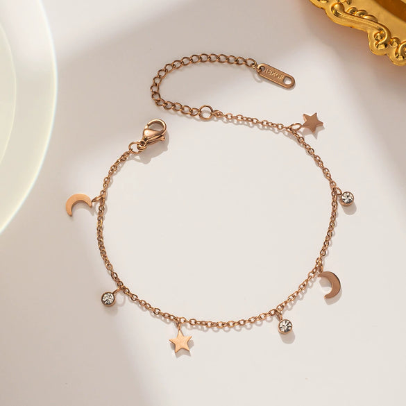 Simple Sexy Women's Titanium Steel Bracelet With Star Moon Geometric Pattern And 18K Gold Electroplated Treatment