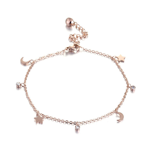 Simple Sexy Women's Titanium Steel Bracelet With Star Moon Geometric Pattern And 18K Gold Electroplated Treatment