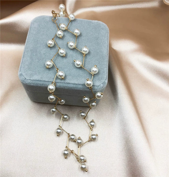 Simple Short Pearl Clavicle Chain Women's Neck Jewelry With Geometric Pattern And Electroplating On Alloy Snake Bone Chain