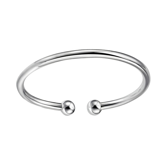 Simple Silver Plated Copper Open Bead Bracelet Fashion Electroplated Jewelry For Women