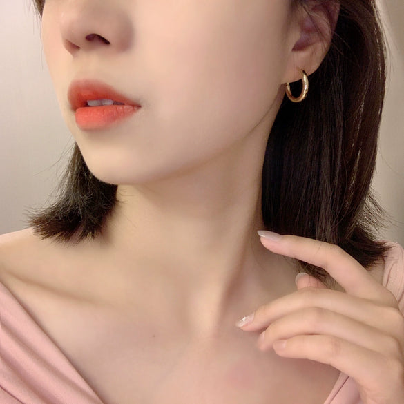 Simple Small Circle S925 Silver Ring Earring For Women With 14K Real Gold Electroplated Geometric Design