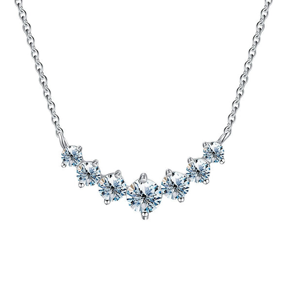 Simple Smile Seven Princess Necklace Pendant In 925 Sterling Silver With Pt950 Platinum Electroplated Clavicle Chain For Women