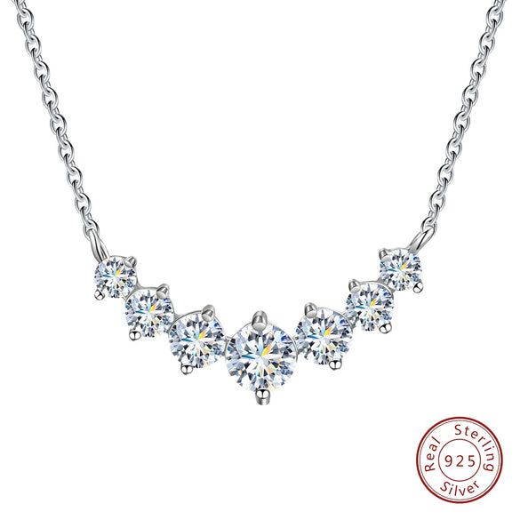Simple Smile Seven Princess Necklace Pendant In 925 Sterling Silver With Pt950 Platinum Electroplated Clavicle Chain For Women