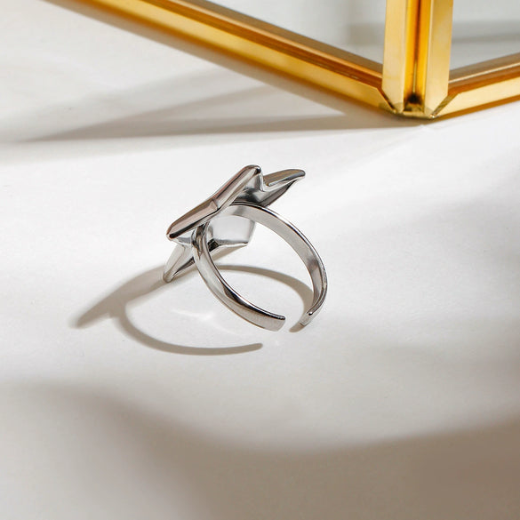 Simple Smooth Convex Fivepointed Star Adjustable Opening Stainless Steel Electroplated Allmatch Nonfading Women's Ring