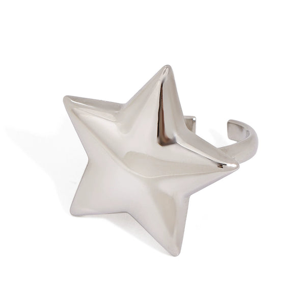 Simple Smooth Convex Fivepointed Star Adjustable Opening Stainless Steel Electroplated Allmatch Nonfading Women's Ring