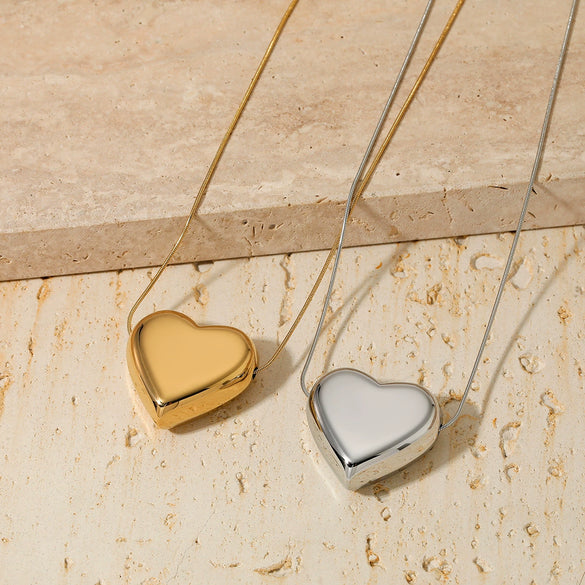 Simple Smooth Hollow 3D Heart Shape Love Pendant Necklace In Stainless Steel With Electroplating For Women