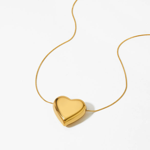 Simple Smooth Hollow 3D Heart Shape Love Pendant Necklace In Stainless Steel With Electroplating For Women