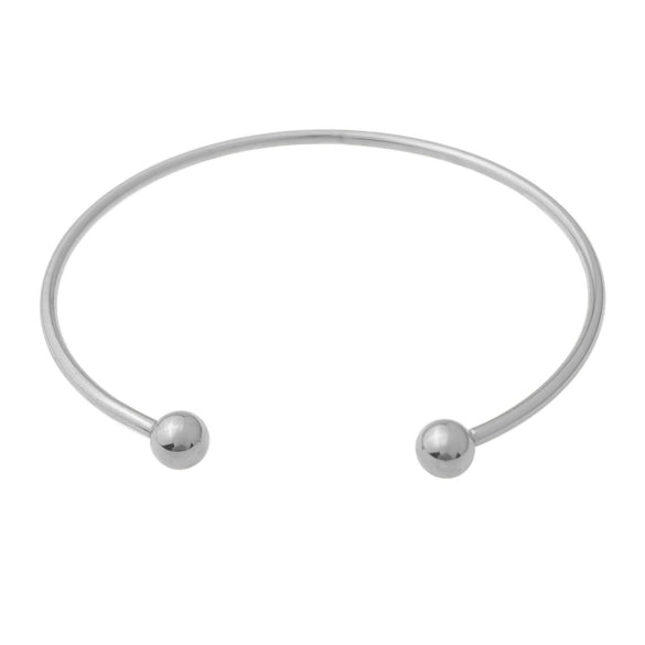 Simple Smooth Silver Plated Metal C Shaped Double Bead Adjustable Bracelet For Women Electroplated Minimalist Style