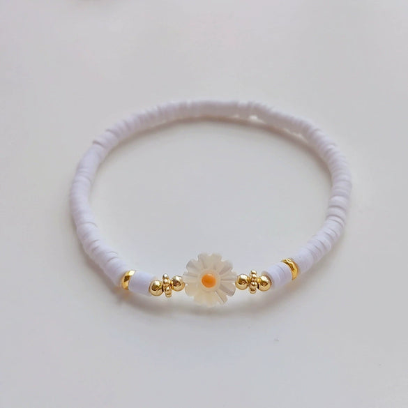 Simple Soft Ceramic Pieces Elaststring Beaded Daisy Hand Woven Glass Glaze Bohemian Vacation Style Women's Bracelet