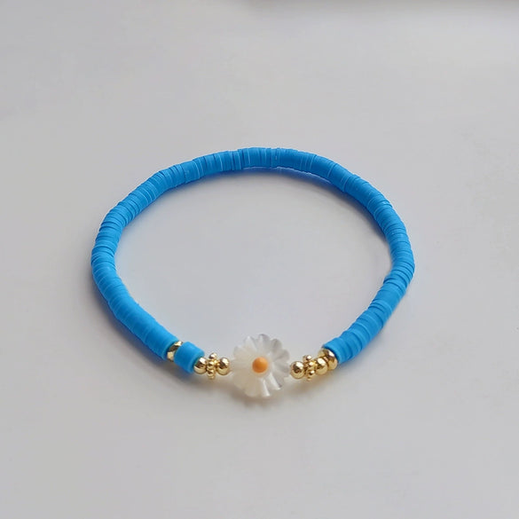 Simple Soft Ceramic Pieces Elaststring Beaded Daisy Hand Woven Glass Glaze Bohemian Vacation Style Women's Bracelet