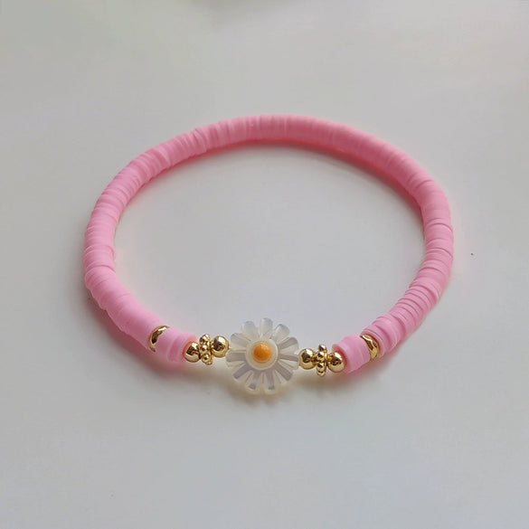 Simple Soft Ceramic Pieces Elaststring Beaded Daisy Hand Woven Glass Glaze Bohemian Vacation Style Women's Bracelet