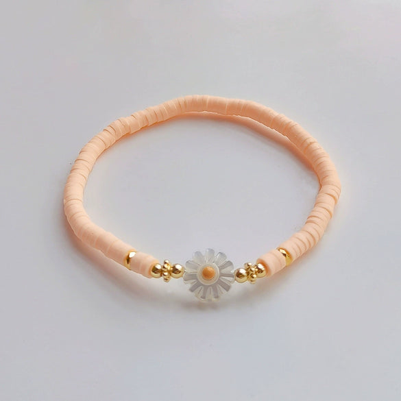 Simple Soft Ceramic Pieces Elaststring Beaded Daisy Hand Woven Glass Glaze Bohemian Vacation Style Women's Bracelet
