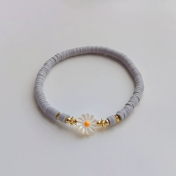 Simple Soft Ceramic Pieces Elaststring Beaded Daisy Hand Woven Glass Glaze Bohemian Vacation Style Women's Bracelet