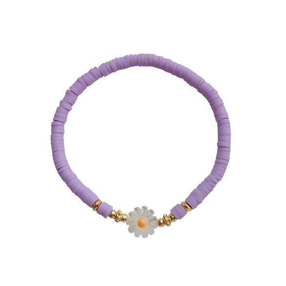 Simple Soft Ceramic Pieces Elaststring Beaded Daisy Hand Woven Glass Glaze Bohemian Vacation Style Women's Bracelet