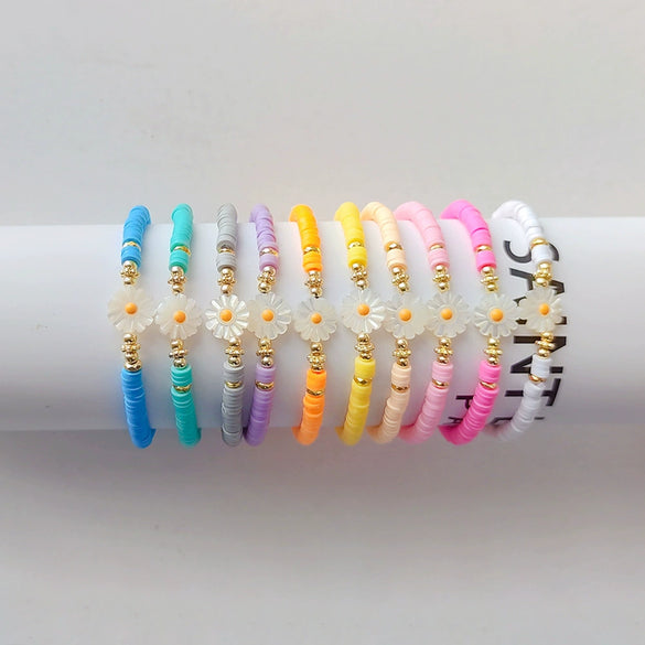 Simple Soft Ceramic Pieces Elaststring Beaded Daisy Hand Woven Glass Glaze Bohemian Vacation Style Women's Bracelet