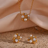 Simple Special Shaped Rhinestone Pearl Flower Stud Earrings And Necklace In Stainless Steel With Electroplating Geometric Pattern For Women