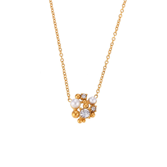 Simple Special Shaped Rhinestone Pearl Flower Stud Earrings And Necklace In Stainless Steel With Electroplating Geometric Pattern For Women