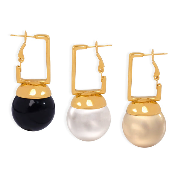Simple Square Buckle Round Beads Earrings In Retro Fashion Niche Personality Titanium Steel With 18K Gold Electroplated Finish For Women Geometric Pattern