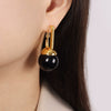 Simple Square Buckle Round Beads Earrings In Retro Fashion Niche Personality Titanium Steel With 18K Gold Electroplated Finish For Women Geometric Pattern
