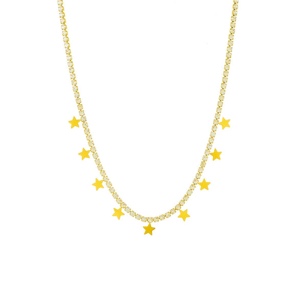 Simple Square Diamondembedded Glossy Fivepointed Star Pendant Titanium Steel Necklace With Electroplating