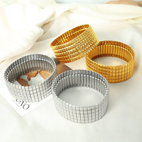 Simple Square Plaid 316L Stainless Steel Gold Plated Electroplating Niche Geometry Bracelet