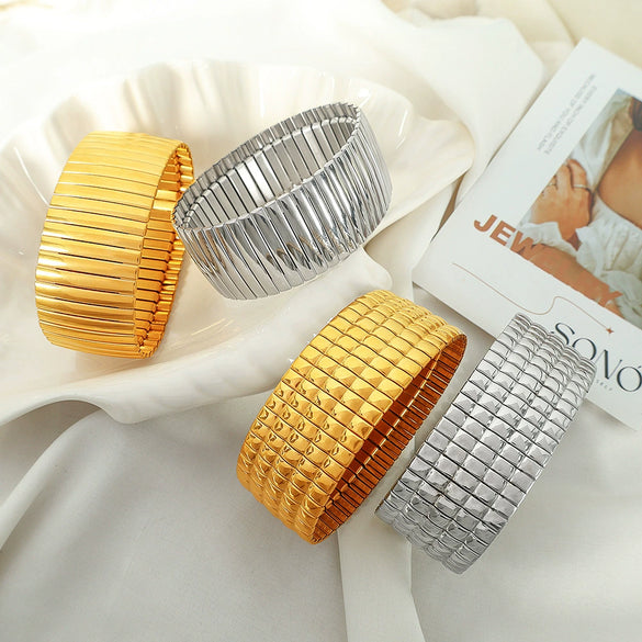 Simple Square Plaid 316L Stainless Steel Gold Plated Electroplating Niche Geometry Bracelet