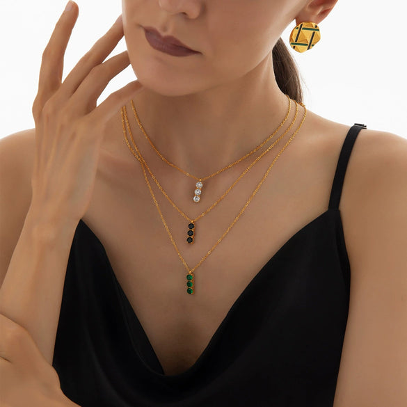Simple Square Zircon Pendant All Match Light Luxury Titanium Steel Necklace For Women With Electroplating And Geometric Design