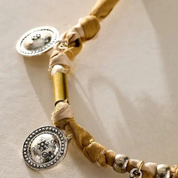 Simple Stainless Steel And Titanium Steel Handwoven Bracelet Anklet With Round Silver Coin Zircon Electroplated Geometric Design