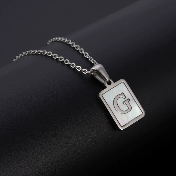 Simple Stainless Steel And 316L Stainless Steel Letter Square Shell Pendant Necklace For Women