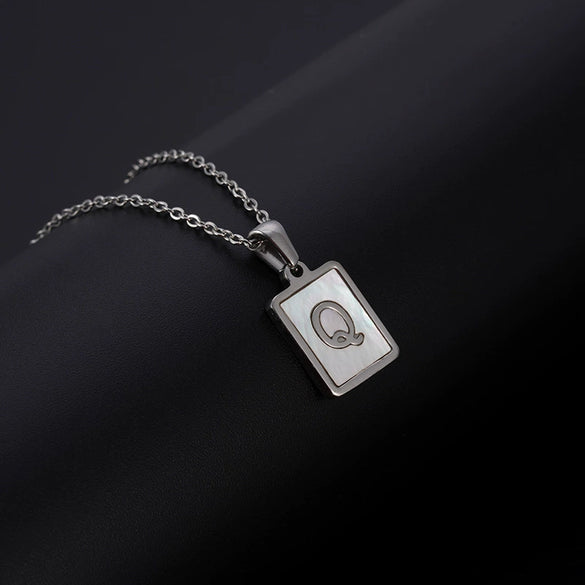 Simple Stainless Steel And 316L Stainless Steel Letter Square Shell Pendant Necklace For Women