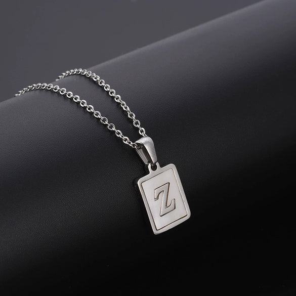 Simple Stainless Steel And 316L Stainless Steel Letter Square Shell Pendant Necklace For Women