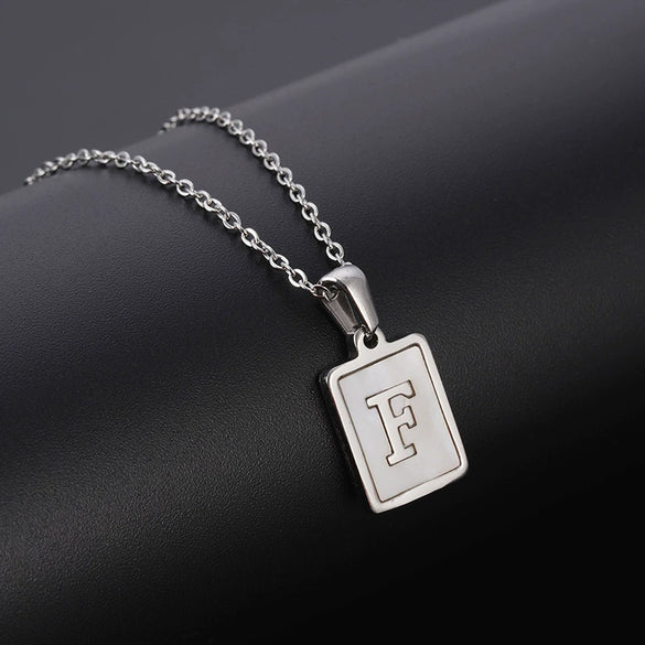 Simple Stainless Steel And 316L Stainless Steel Letter Square Shell Pendant Necklace For Women