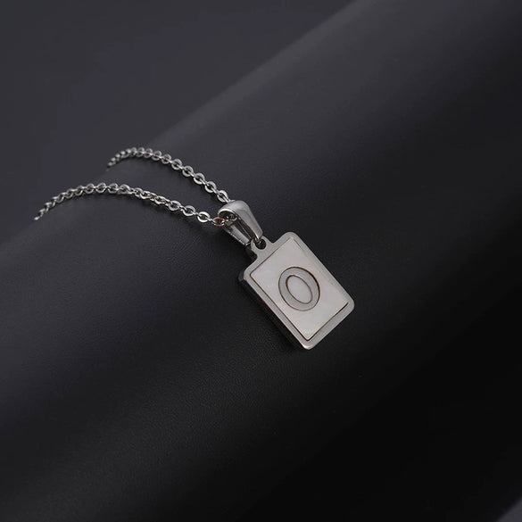 Simple Stainless Steel And 316L Stainless Steel Letter Square Shell Pendant Necklace For Women