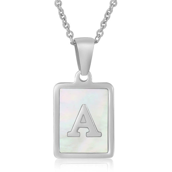 Simple Stainless Steel And 316L Stainless Steel Letter Square Shell Pendant Necklace For Women