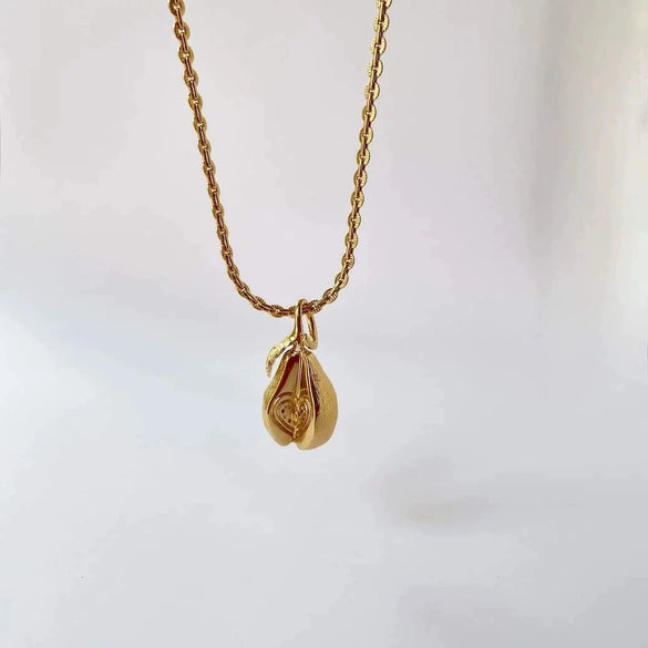 Simple Stainless Steel And Titanium Steel Necklace With Fruit Pattern Pendant Electroplated