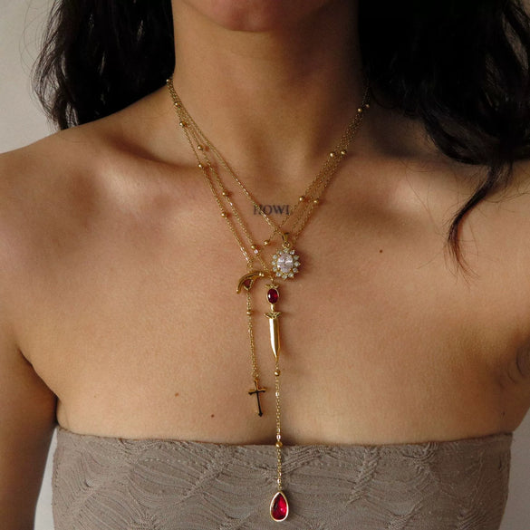 Simple Stainless Steel And Titanium Steel Necklace With Palm Sword Heart Moon Zircon Pendant Electroplated