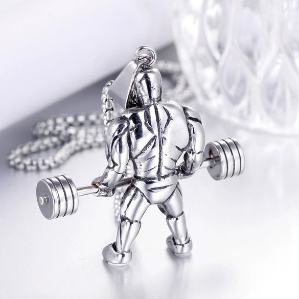 Simple Stainless Steel Barbell Pendant Necklace For Men Cast Style Fitness Jewelry Wholesale