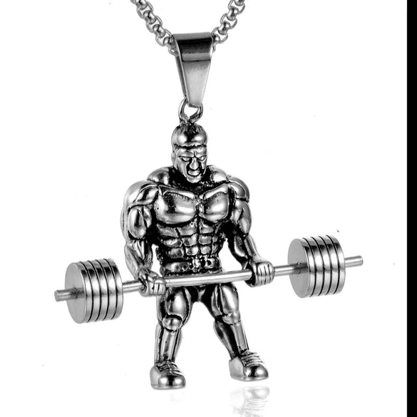 Simple Stainless Steel Barbell Pendant Necklace For Men Cast Style Fitness Jewelry Wholesale