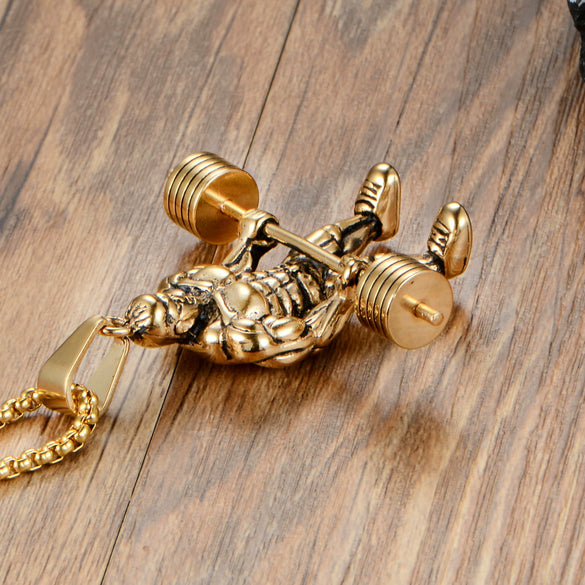 Simple Stainless Steel Barbell Pendant Necklace For Men Cast Style Fitness Jewelry Wholesale
